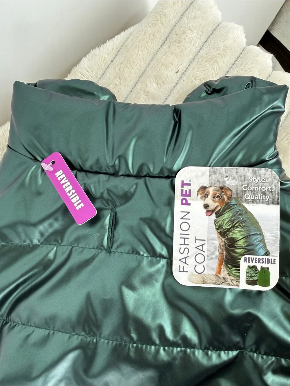 Reversible Fashion Pet Coat - Forest Green size medium nwt